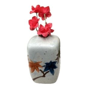 Artisan Handcrafted Stoneware Pottery Narrow Mouth Mini Bud Vase Leaves JAPAN